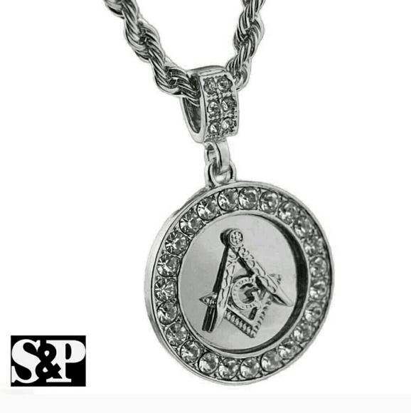 MENS ICED HIP HOP SILVER PT MASONIC FREEMASON WATC - Picture 2 of 5